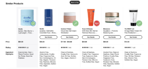 Product page on Sephora that links to other recommended products on the site will help boost SEO.